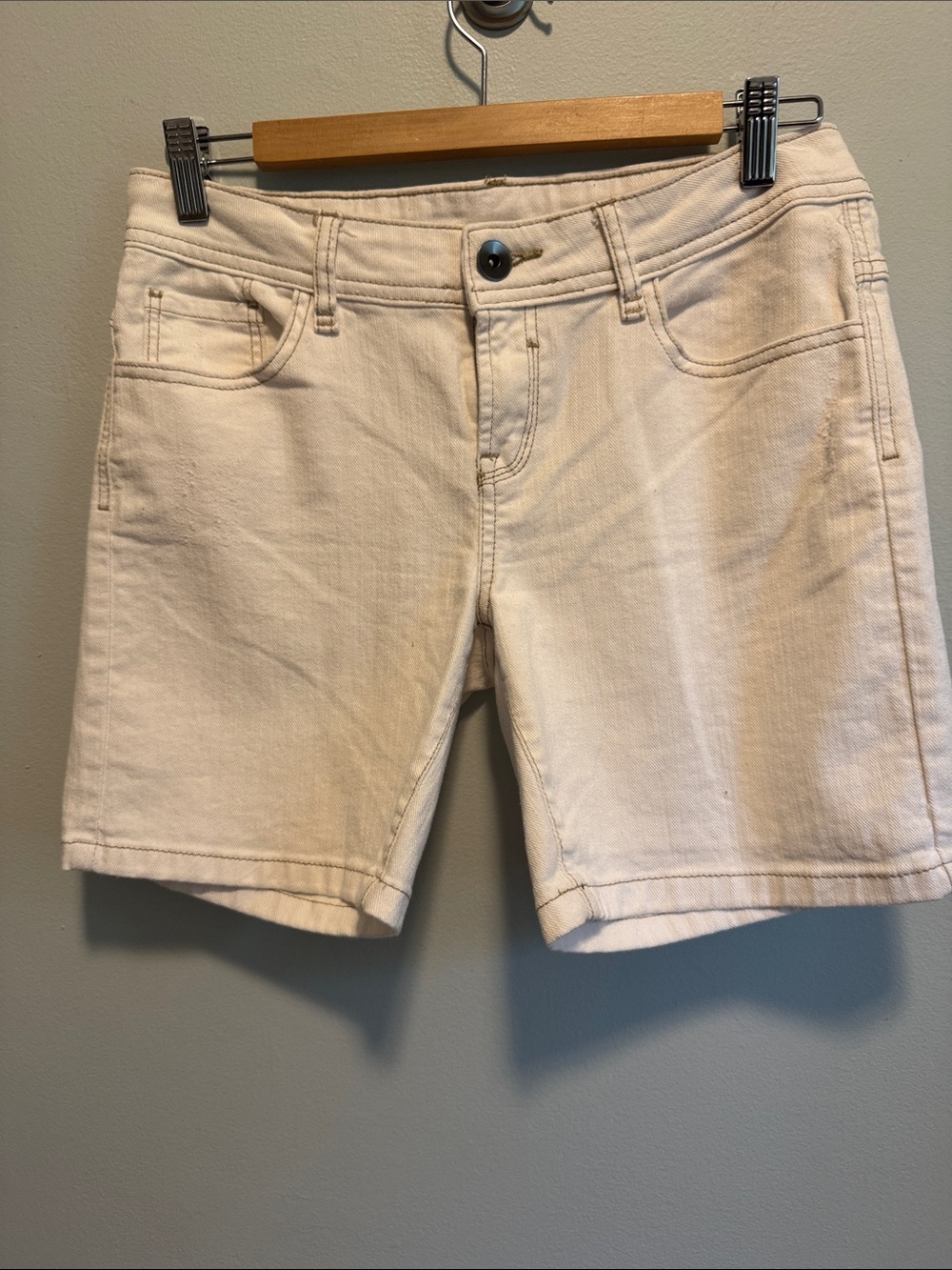 Oliver Peoples off White with tan stitching Denim Shorts - Midrise Five-Pocket